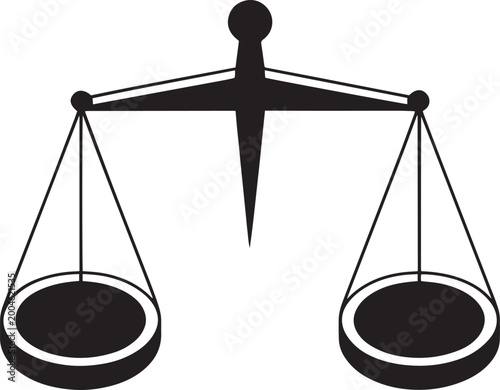 Black scales icon in minimalist line style on white background for law and justice