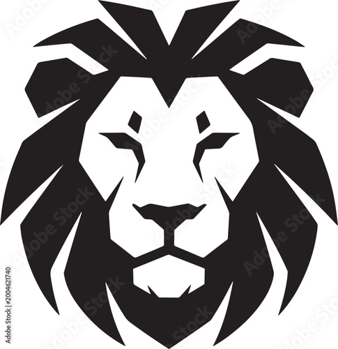 Lion head geometric black and white illustration for logo