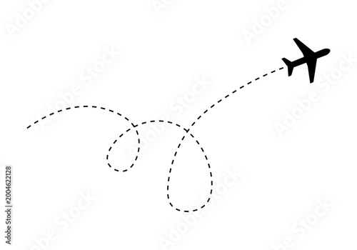 Airplane with dashed flight path icon