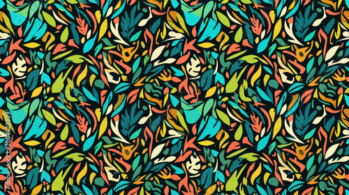 Bild auf Leinwand Vibrant Abstract Tropical Leaves Pattern Seamless Repeating