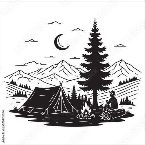 Night Camping in Forest Wilderness