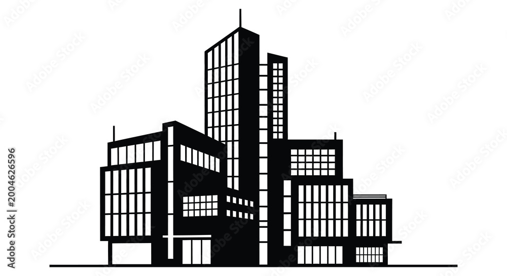 Fototapeta premium modern building silhouette with geometric windows and white background high quality