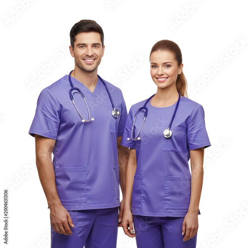 Medical professionals in matching scrubs standing side by side