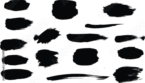 Abstract brush strokes silhouette collection diverse black ink splashes and textures