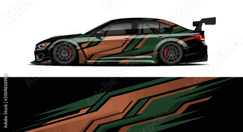 Obraz na płótnie Side Profile of a Custom Orange Green Racing Car with Dynamic Stripes