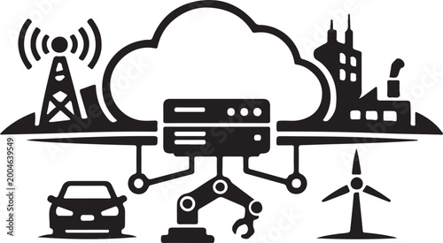 Photos Edge computing icon vector with cloud device network technology processing symbol isolated