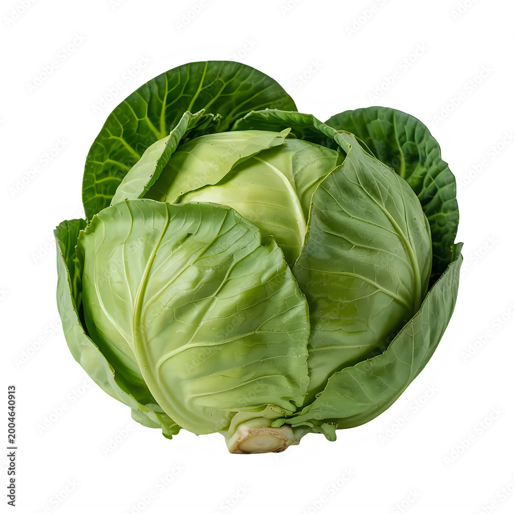Fototapeta premium Fresh green cabbage vegetable with large leaves healthy eating transparent background