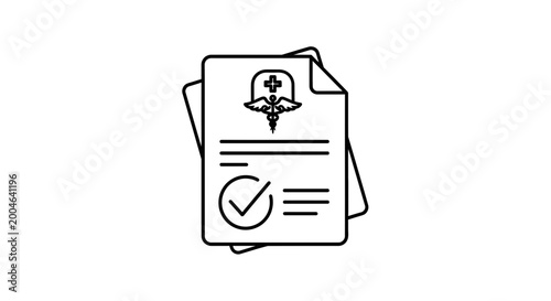 Medical Document with Caduceus Symbol and Checkmark Icon, Healthcare Concept