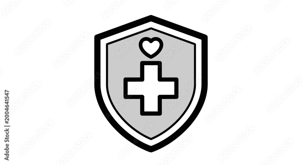 Obraz premium Medical shield with cross and heart symbol, healthcare protection and safety icon