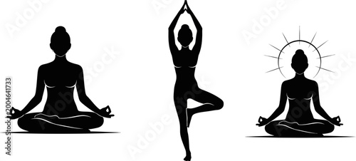 Εκτύπωση καμβά silhouette of women practicing various yoga poses on white background