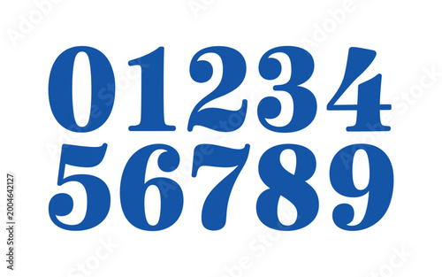 Fotografie Set of blue serif numbers from zero to nine isolated on transparent background for typography design and creative digital counting
