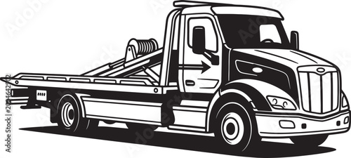 Принти на полотні Black and white of a flatbed tow truck with detailed also transparent background