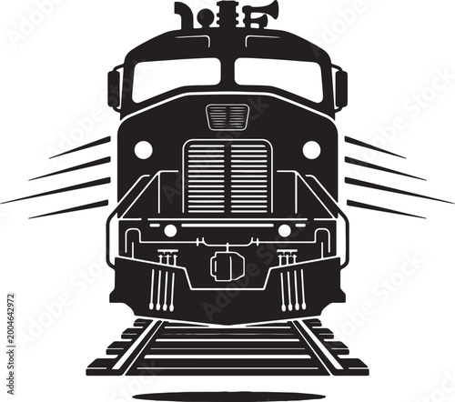 Tableau sur toile Black and white silhouette of a train on railroad tracks also transparent backgr