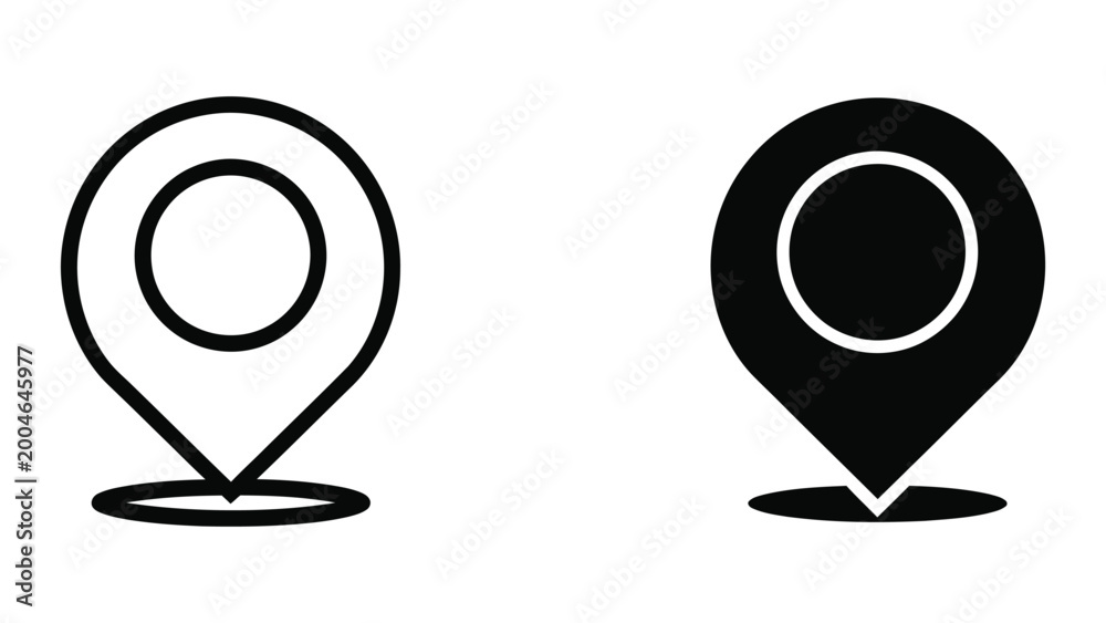 Naklejka premium Simple location pin icon with filled and empty circle variants