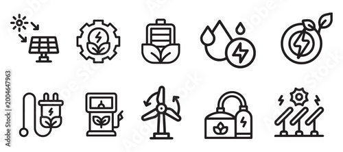 Obraz na płótnie Renewable Energy and Green Ecology Icon Set - Sustainable Environment and Eco Po