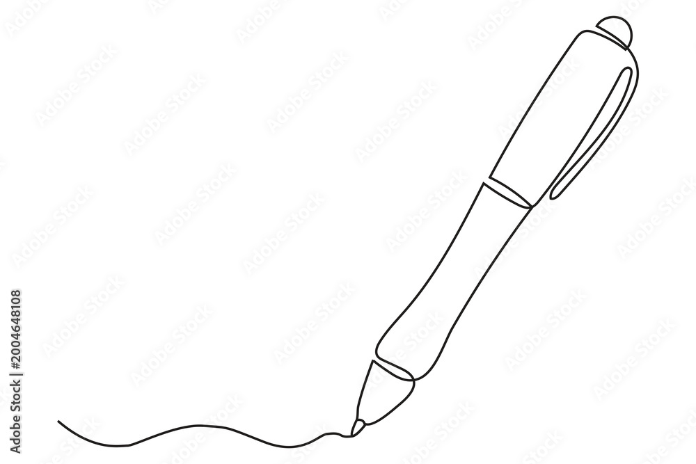 Obraz premium Minimalist continuous one line drawing collection of writing pens, elegant stationery tool vector illustrations.