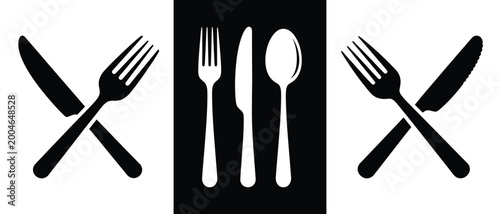 Billede på lærred Cutlery silhouette forks knives and spoons in a minimalist black and white desig