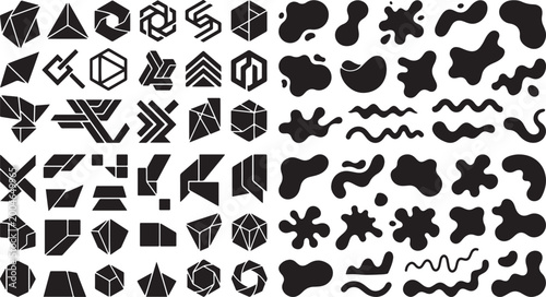 Fotografie Abstract geometric and organic shapes silhouette megaset featuring crystalline f
