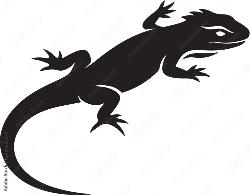 Obraz premium Silhouette of a lizard with long tail and sharp claws standing alone