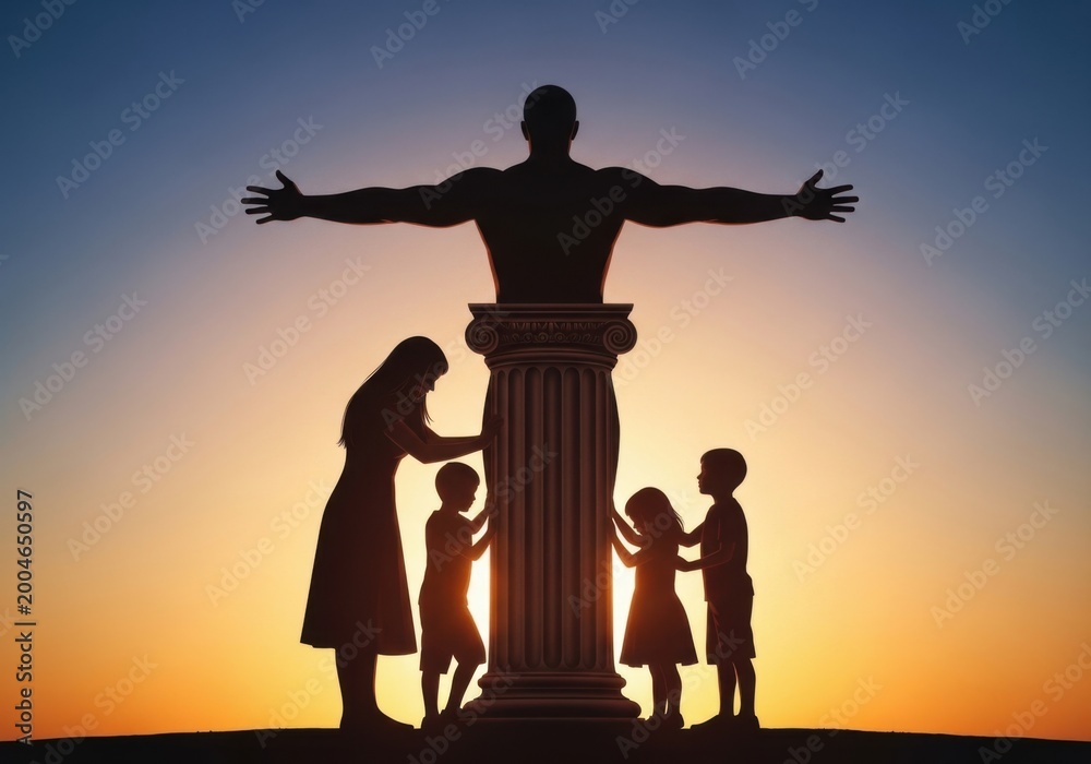 Fototapeta premium Father as Strong Pillar Supporting Family – Symbolic Parenting and Protection Concept