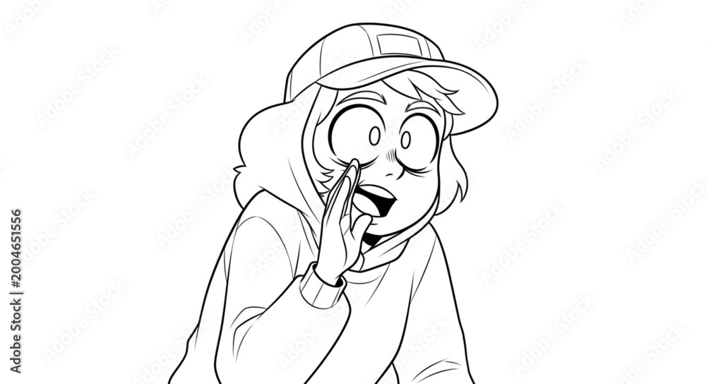 Fototapeta premium Young Person Wearing a Baseball Cap and Hoodie.