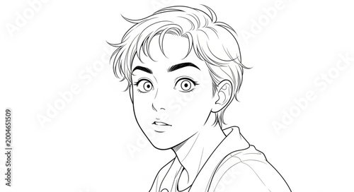 Young Man with Expressive Eyes in Sketch Style.