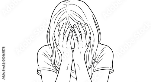 Foto Young Woman Hiding Face With Hands In Distress.