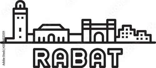 Obraz na płótnie Rabat cityscape vector illustration in minimalist outline line art style featuri