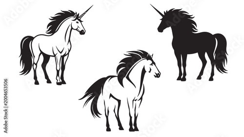 Photography Horse silhouette set with black wild animals