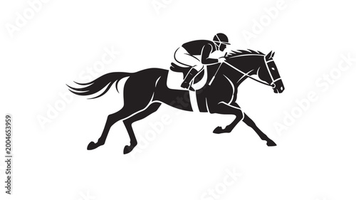 Foto Horse rider silhouette icon with cowboy hat galloping in black vector style for