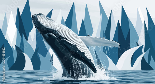 Bilde på lerret Majestic humpback whale breaching from the ocean surface, a breathtaking display