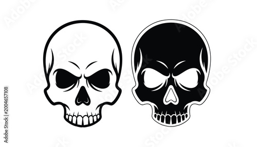 Set of black and white skull icons in flat vector design for minimalist branding