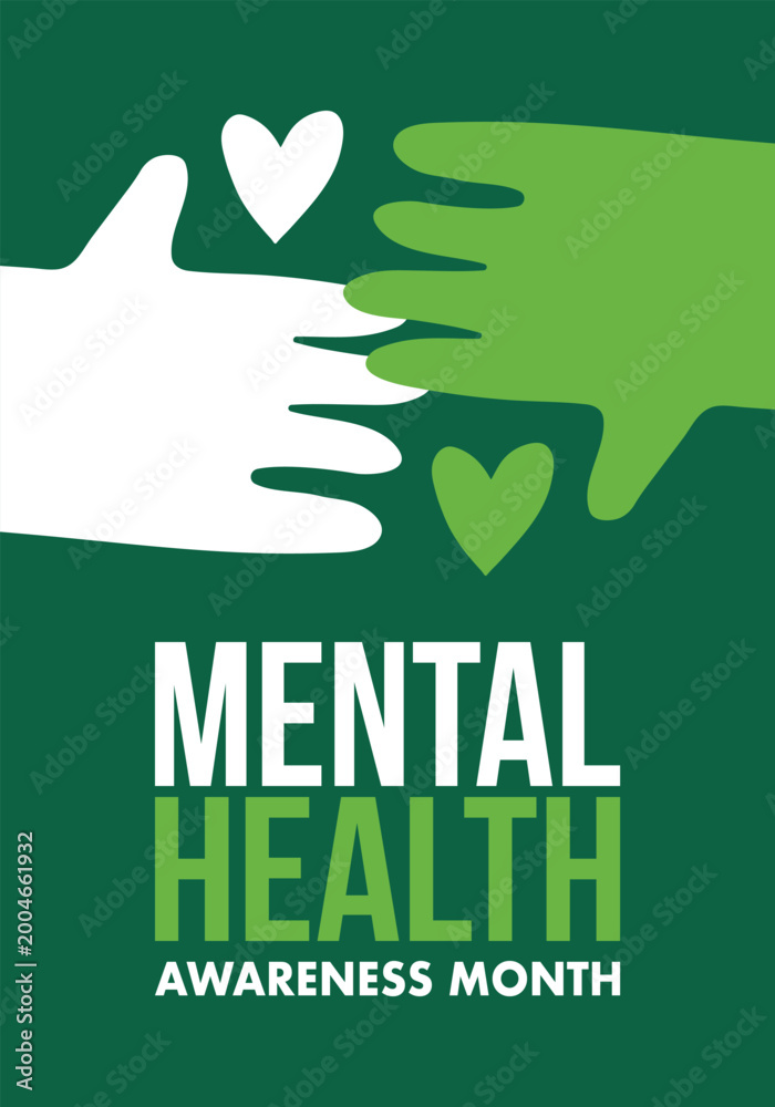 Obraz premium Mental Health Awareness Month in May. Annual campaign in United States. Raising awareness of mental health. Control and protection. Prevention campaign. Medical health care design. Vector illustration