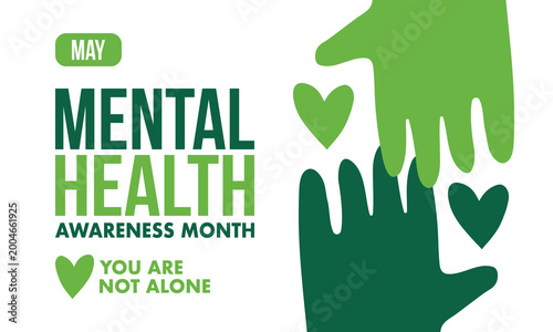Mental Health Awareness Month in May. Annual campaign in United States. Raising awareness of mental health. Control and protection. Prevention campaign. Medical health care design. Vector illustration