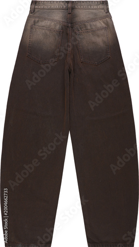 Foto Stylish distressed dark wash wide leg jeans with frayed hem on transparent backg
