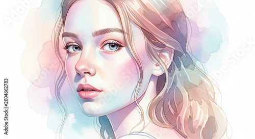 Delicate Watercolor Portrait Showcasing Refined Femininity with Subtle Charm and Gentle Allure