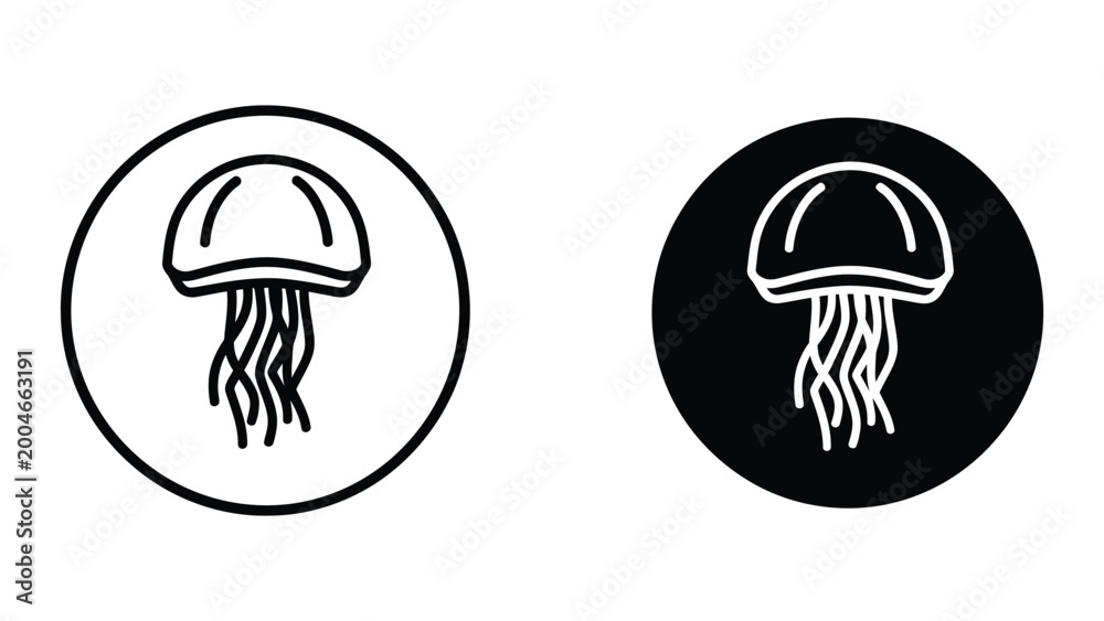 Fototapeta premium Minimal jellyfish icon in contrasting circular backgrounds