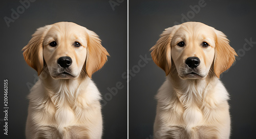 Adorable Golden Retriever Puppy Sitting on Grass, Looking Up with Sweet Innocent Expression Outdoors