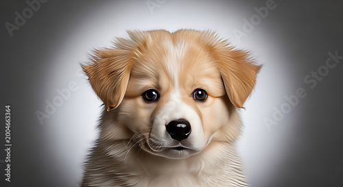 Adorable Golden Retriever Puppy Posing in a Bright Studio Setting with Soft Focus and Natural Light