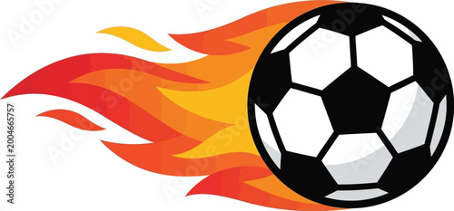 Soccer ball illustration displays fierce flames signifying intense.