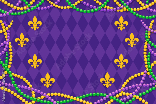 Schilderij op canvas Mardi Gras Carnival Background with Purple Harlequin Diamond Pattern, Festive Co