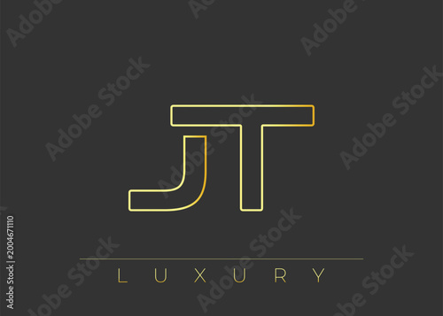 JT Luxury Modern Interlocking Letter Logo Design. Luxury Monogram Logo With Gold Outline On dark Background, Elegant Minimal Branding Mark.