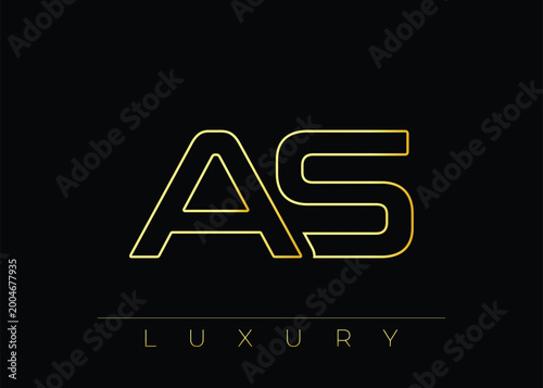 AS Luxury Modern Interlocking Letter Logo Design. Luxury Monogram Logo With Gold Outline On dark Background, Elegant Minimal Branding Mark.