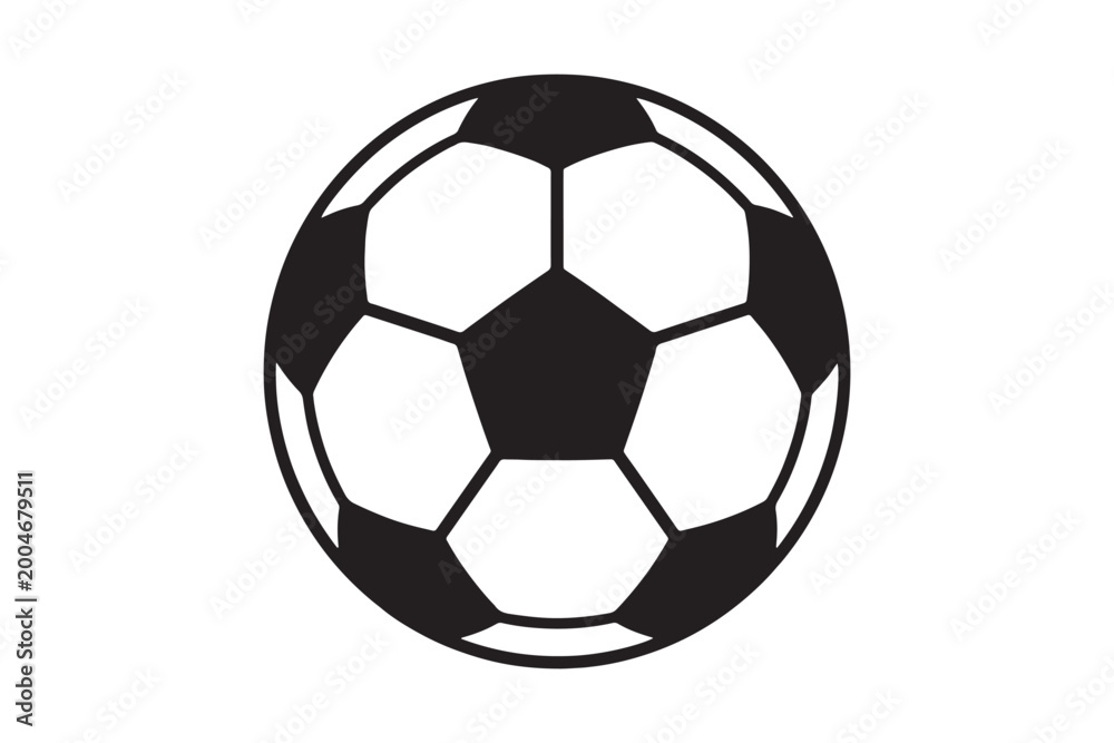 Fototapeta premium Black and white of a soccer ball with hexagonal and pentagonal panels, isolated on white background football