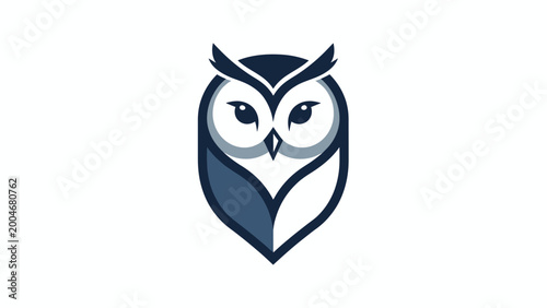 Stylized dark blue owl logo with large eyes and pointed ears