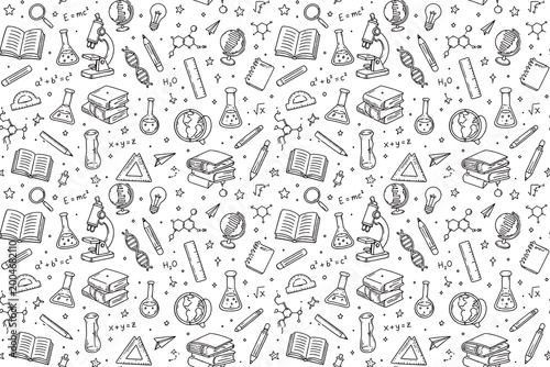 Advanced Science Doodle Seamless Pattern with Physics and Chemistry Formulas