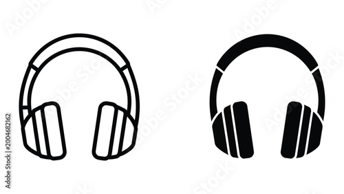 Modern headphones icon in black and white outline style