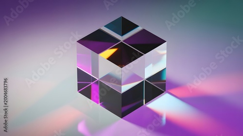 3D geometric prism cubes with colorful light reflection