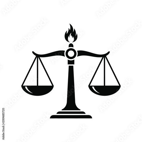 Foto Scales of justice silhouette with flame black and white graphic