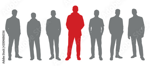Картината върху платно Human silhouettes one figure highlighted in red isolated on white